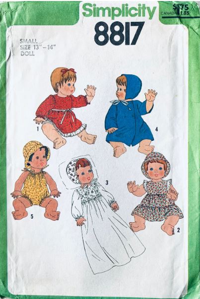 70s Doll Clothing for 13" 14" Dolls Christening Baptism Dress Sunsuit Coat Hats Vintage Sewing Pattern Simplicity 8817