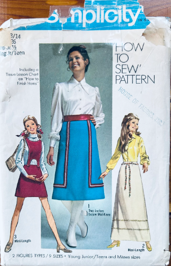 70s Suspender Skirt Easy A Line Skirts in 3 Lengths Learn to Sew Sewing Pattern Simplicity 8965 W25