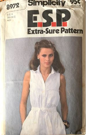 70s Misses Shirt Dress Shirtwaist Sleeveless Day Dress w/ Pockets & Obi Sash EASY Vintage Sewing Pattern Simplicity  8972 B31 B32 B34