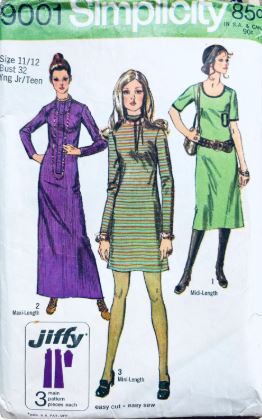 70s A Line Granny Dress in Midi Mini or Maxi Length Long Sleeves Petite Easy Vintage Jiffy Sewing Pattern Simplicity 9001 B32