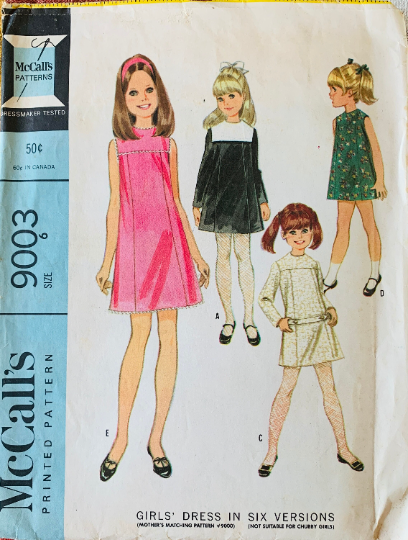 Girls Sleeveless or Long Sleeve Shift Dress Sewing Pattern McCalls 9003 Size 6