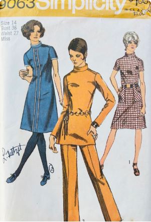 70s Tunic Top w/ Mandarin Collar Flared Elastic Waist Straight Leg Pants Pantsuit Pant Suit A Line Dress Vintage Sewing Pattern Simplicity 9063 B36