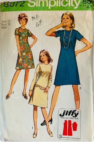 60s A Line Dress Modest Simple Minimalist Easy Jiffy Patterns Sewing Patterns Simplicity 9072 B34