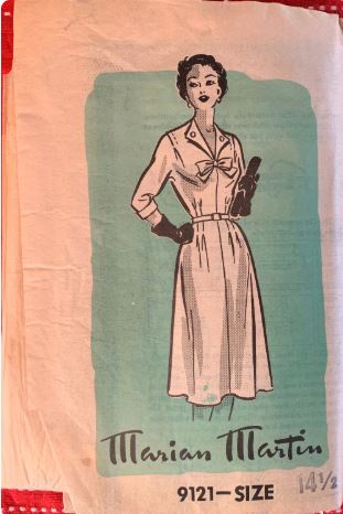 50s Womens Day Dress Fit N Flare w/ Pussy Bow Half Size Vintage Sewing Pattern Marian Martin 9121 B34