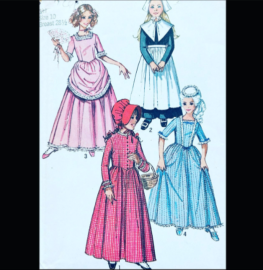 Girls Early America 1700s 1800s Pioneer Settler Prairie Dress w/ Panniers & Bonnet Gown Puritan Schuyler Sisters Costume Vintage Sewing Pattern Simplicity 9136 Size 8