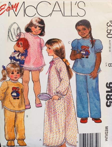 Girls 2 Piece Pajama Set Pajamas Long Nightgown PJs Sleepwear Vintage Sewing Pattern McCalls 9185 6 8