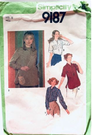 80s Pullover Top w/ Front Placket Short or Bishop Sleeves Pocket Modest Vintage Sewing Pattern Simplicity 9187 B34