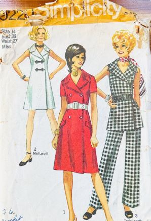 70s Double Breasted Coat Dress Pantsuit Pants & Tunic Top Pants Suit Vintage Sewing Pattern Simplicity 9220 B36