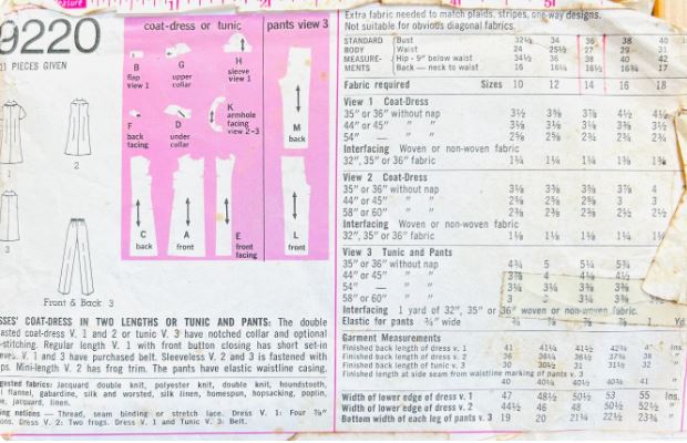 70s Double Breasted Coat Dress Pantsuit Pants & Tunic Top Pants Suit Vintage Sewing Pattern Simplicity 9220 B36