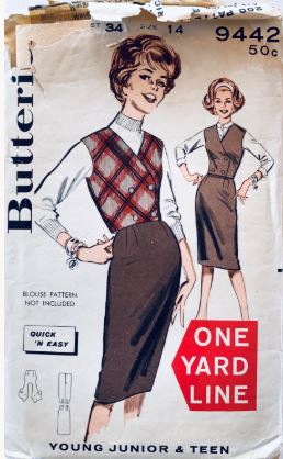 60s Double Breasted Weskit Vest & Straight Fitted Skirt One Yard Vintage Sewing Pattern Butterick 9442 B34