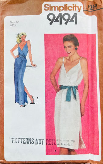 80s Surplice Blouson Slinky Sundress Sun Dress Evening Gown Vintage Sewing Pattern Simplicity 9494 B34