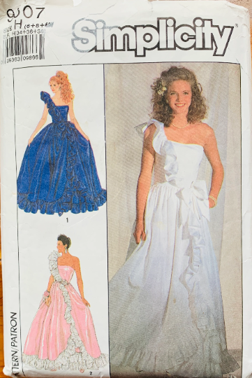 80s One Shoulder Wedding Dress Bridesmaid Prom Formal Quinceanera Gown Ruffled Southern Belle Vintage Petite Sewing Pattern Simplicity 9507 B30 B31