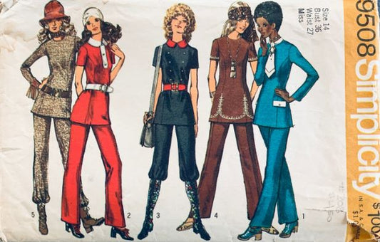 70s Princess Seam Tunic Top Knickers Straight Leg Pants Trousers Pantsuit Pant Suit Vintage Sewing Pattern Simplicity 9508 B36