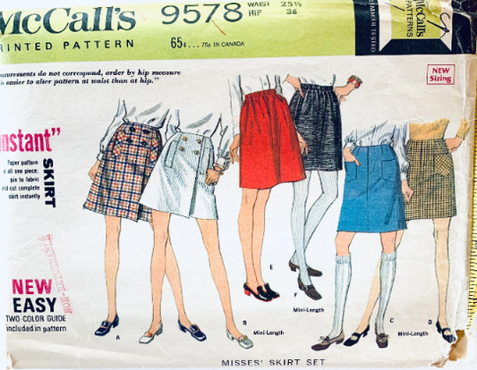 60s A Line Mini Skirt Pattern Kilt Skirts Easy Learn to Sew Vintage Sewing Pattern McCalls 9578 W25