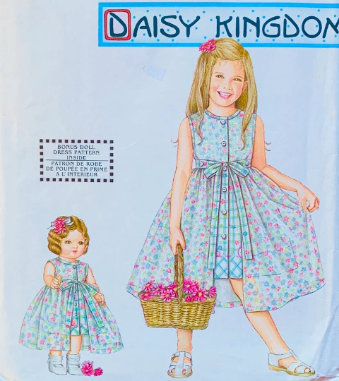 Girls Daisy Kingdom Summer Dress w/ Overskirt & Matching Doll Dress Sewing Pattern Simplicity 9651 7-14