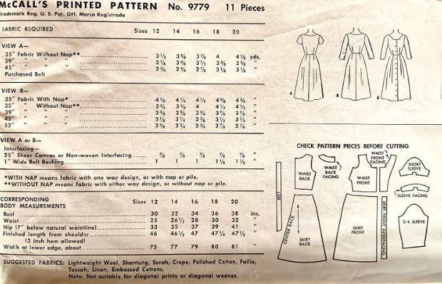 50s Fit N Flare Day Button Front Day Dress w/ Full Skirt & Unique Neckline Vintage Sewing Pattern McCalls 9779 B36