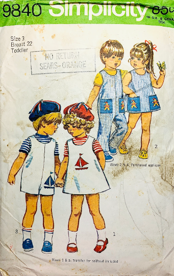 Toddler Sailor Suit & Dress Brother Sister Twins Nautical Outfit Sewing Pattern Simplicity 9840 Size 3