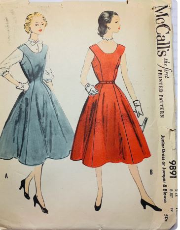 50s Womens Sleeveless Fit N Flare Princess Seam Jumper Dress Petite Vintage Sewing Pattern McCalls 9891 B29
