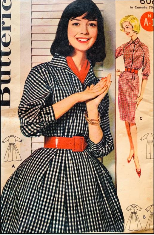 60s Fit n Flare Shirtwaist Day Dress w/ Sheath Option Square Collar Elbow Length Sleeves Vintage Sewing Pattern Butterick 9941 B34