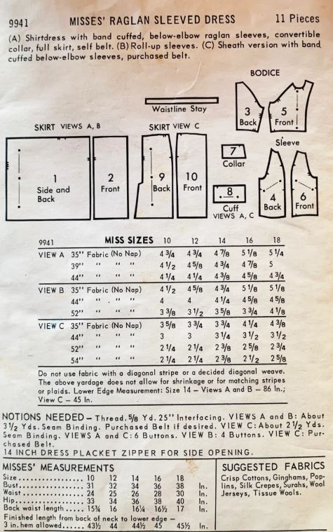 60s Fit n Flare Shirtwaist Day Dress w/ Sheath Option Square Collar Elbow Length Sleeves Vintage Sewing Pattern Butterick 9941 B34