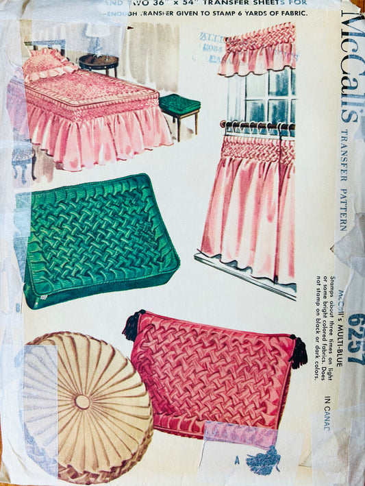 MCM 60s Home Decor Pattern Curtains Smocked Pillows Smocking Transfer Bedspread McCall's 6257