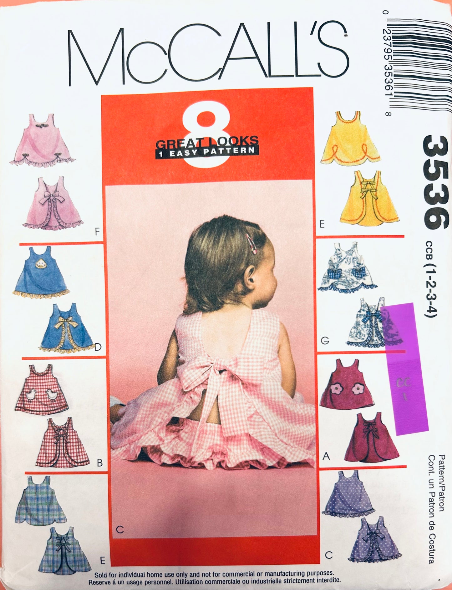 Infant Baby Toddler Sunsuit Romper Panties Summer Clothing Sewing Pattern McCalls 3536 Size 1