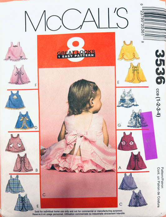 Infant Baby Toddler Sunsuit Romper Panties Summer Clothing Sewing Pattern McCalls 3536 Size 1