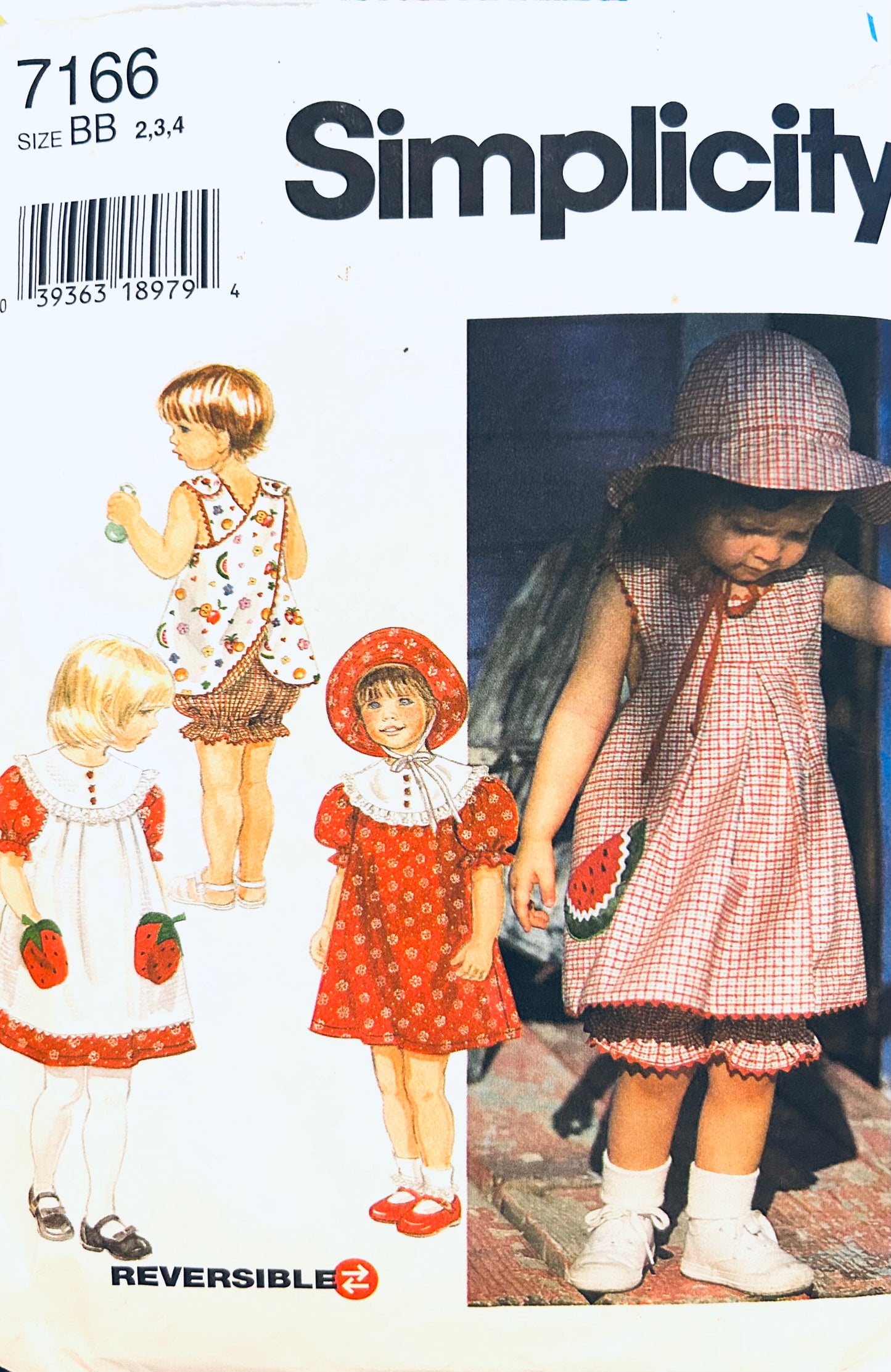 Toddler Pinafore Dress w/ Pockets & Reversible Back Button Romper w/ Matching Bloomers Panties Toddlers Sewing Pattern Simplicity 7166