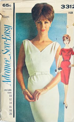 60s Bombshell V Neck Fitted Dress Body Con Cocktail Dresses Bateau Neckline Special Occasion Petite Sewing Pattern Advance 3312 B34