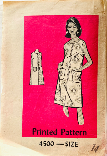 60s Sleeveless Zip Front A Line House Dress w/ Pockets Sewing Pattern Anne Adams 4500 B34