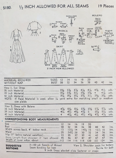 50s Summer Dress w/ Scalloped Neckline Tulip Shaped Pockets & Bolero Jacket Petite Sewing Pattern Advance  5180 B30