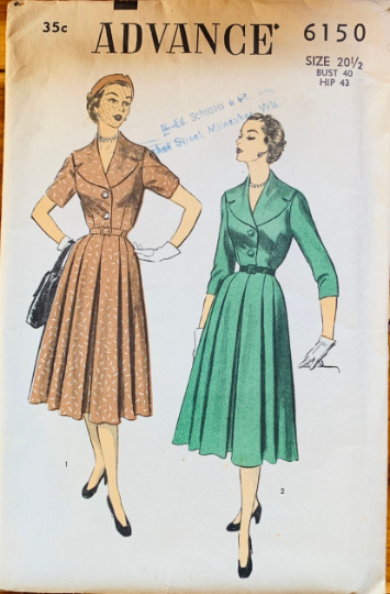 50s Day Shirtwaist Fit N Flare Dress Plus Size Sewing Pattern Advance 6150 B40
