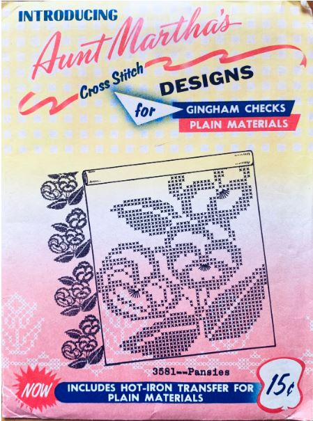 Aunt Martha's Embroidery Transfer for Gingham Chicken Scratch Cross Stitch Floral Pansies Transfers