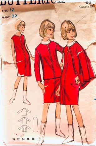 60s Drop Waist Straight Dress w/ Matching Zip Front Jacket Shift Cowl Neck Blouse Skirt Sleeveless Jumper Dress Petite Vintage Sewing Pattern Butterick 3617 B32