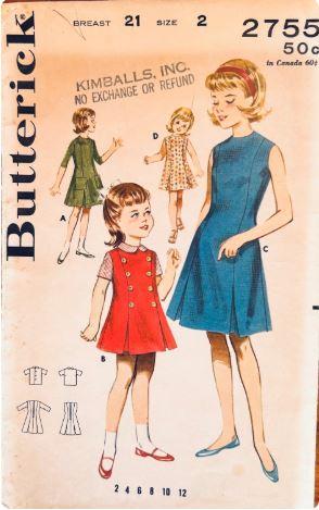 Toddler Girls Sleeveless Dress Jumper Dresses & Blouse Vintage Sewing Pattern Butterick 2755 Size 2