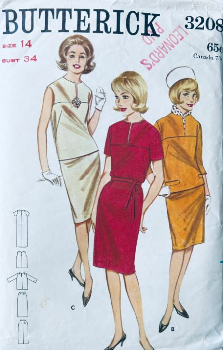 60s Women's Suit Sleeveless Dress Short Sleeve Modest Vintage Sewing Pattern Butterick 3208 B34