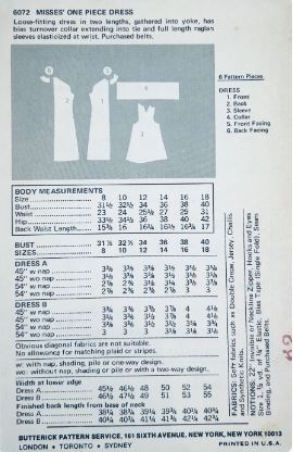 70s A Line Loose Dress w/ Pussy Bow & Bishop Sleeves Easy Petite Vintage Sewing Pattern Butterick 6072 B32