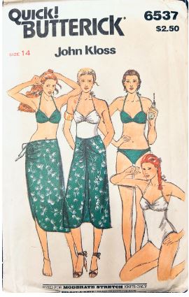80s 2 Piece Bikini Swimsuit Halter 1 Piece Swimsuit JOHN KLOSS Designer Sewing Pattern Butterick 6537 B36