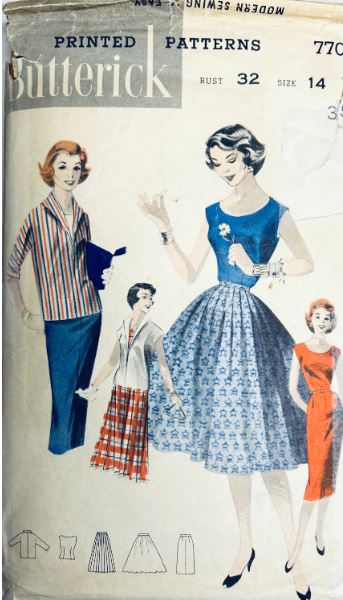 50s Sleeveless Shell Top & Pleated Full or Straight Skirt w/ Overblouse Juniors Petite Sewing Pattern Butterick 7706 B32