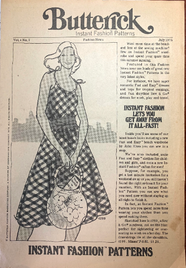 Butterick July 1975 Sewing Pattern Catalog Brochure Fashion History Reference