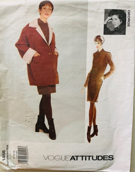 90s Coat & Straight Dress Designer Jennifer George Petite Vintage Sewing Pattern Vogue 1468 8 10 12