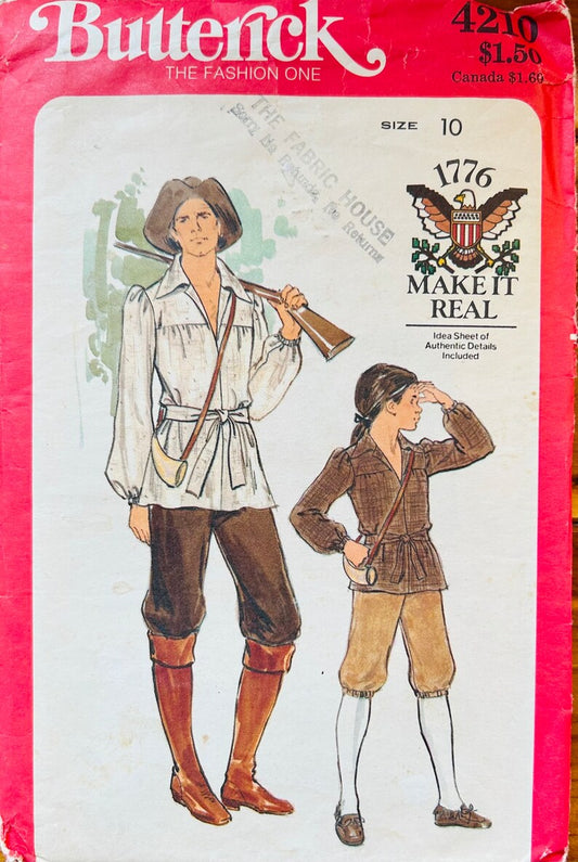 70s Boys Frontiersman Shirt Pattern Leather Knickers Frontier Costume Pants Pioneer Reenactor Bicentennial Vintage Sewing Pattern Butterick 4210 10