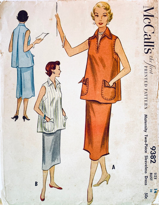 50s Maternity Clothing Tent Top & Skirt Womens Suit Summer Maternity Clothes Petite Vintage Sewing Pattern McCalls 9382 B32