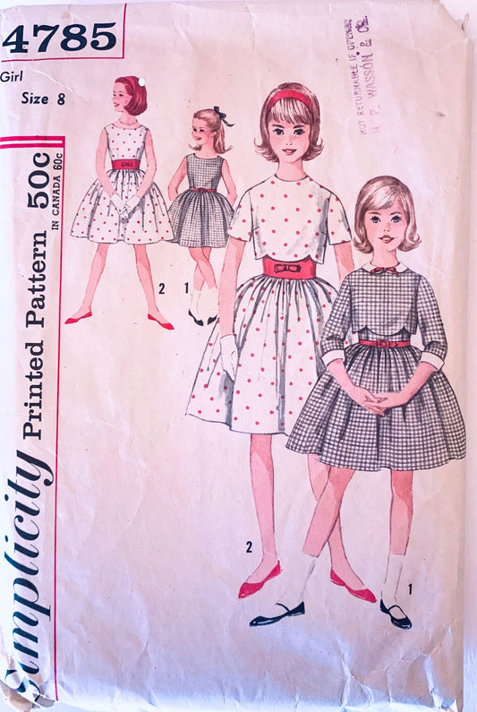 60s Girls Fit N Flare Party or School Dress w/ Popover Jacket Vintage Sewing Pattern Simplicity 4785 8
