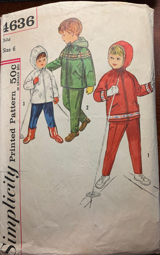 50s Childrens Snow Suit Parka Coat Snow Pants Outerwear Ski Pants Vintage Sewing Pattern Simplicity 4636 6