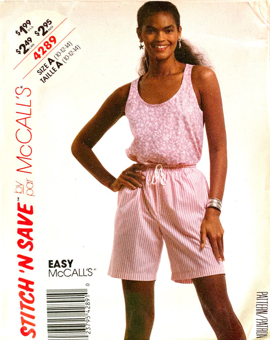 80s Loose Long Shorts Pullover Tank Top Shirt Easy Petite Vintage Sewing Pattern McCalls 4289 S M