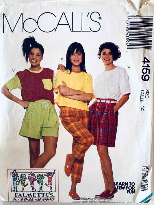 80s Tee Shirt Loose Shorts Pullover Tshirt T Shirt Easy Palmettos Vintage Sewing Pattern McCalls 4159 36