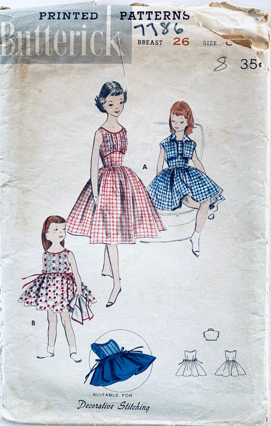50s Girls Sleeveless Fit N Flare Party Dress w/ Matching Bolero Jacket Vintage Sewing Pattern Butterick 7736 8