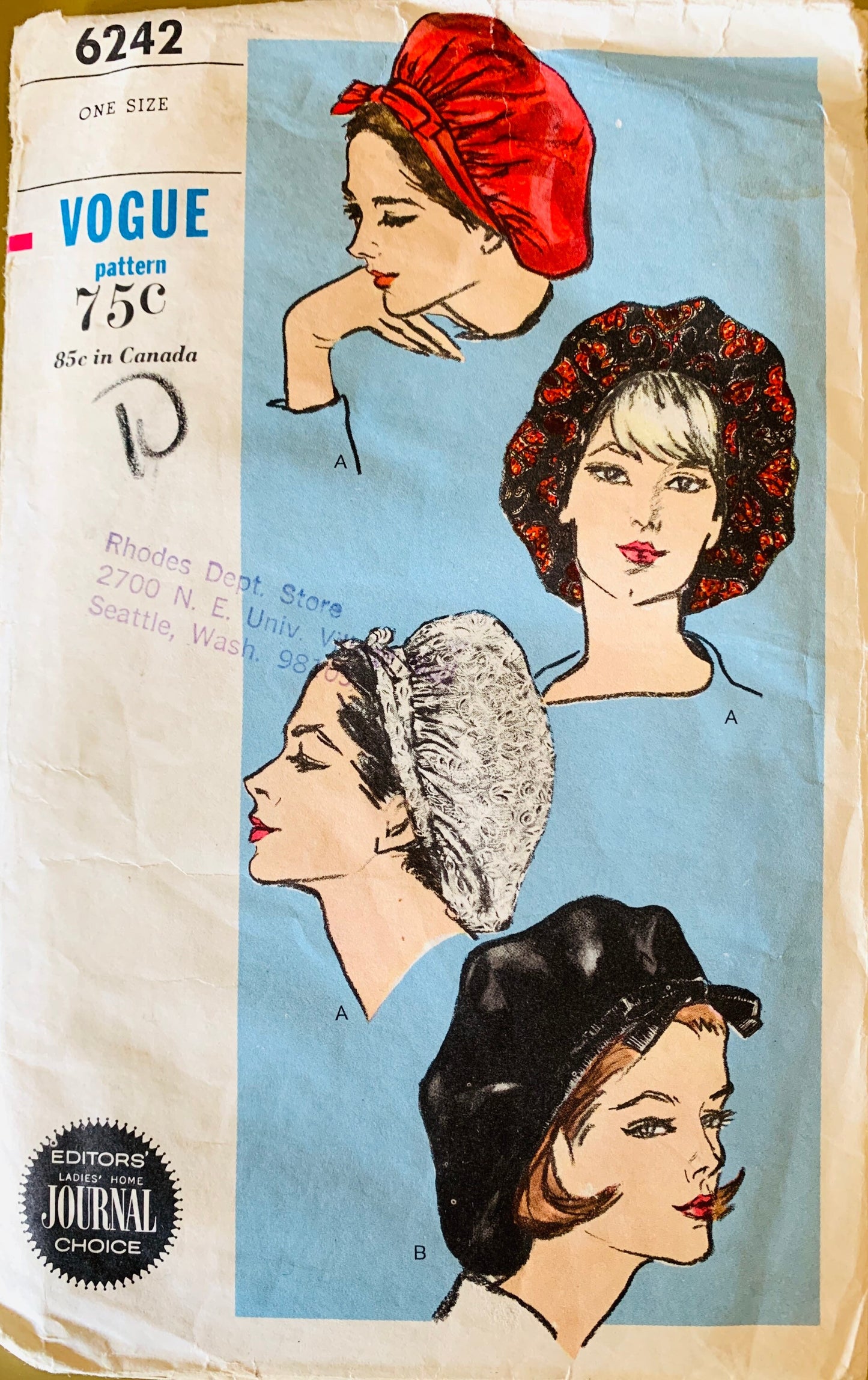 60s Bouffant Hats Poufy Cap Millinery Hatmaking Vintage Sewing Pattern Vogue 6242
