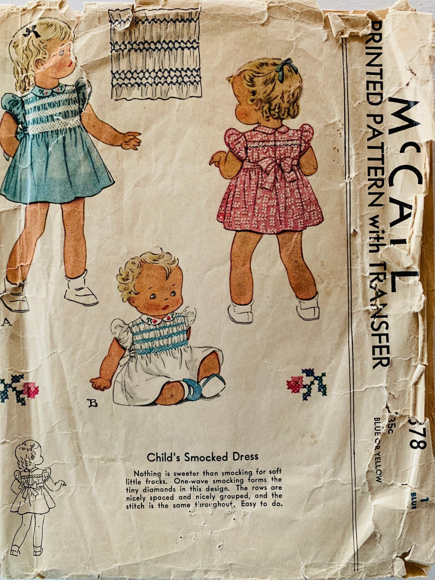 Infant Baby Toddler Smocked Dress Smocking Vintage Sewing Pattern McCall 878 Size 1